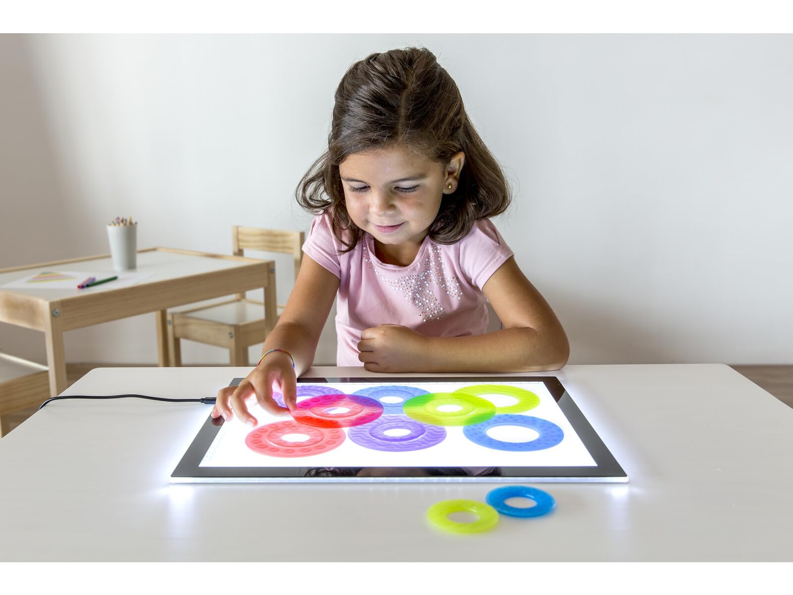 Miniland Math Color anelli traslucidi 16 pezzi tavolo luminoso